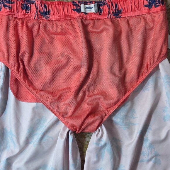 Old Navy Men's Pink Blue Tropical Palm Tree Print Lined Swim Trunk Shorts Size M - Picture 4 of 5